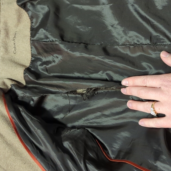 Calvin Klein Oat Beige Wool Blend Belted Zip Up Coat - Women's Size 10 - Picture 13 of 13